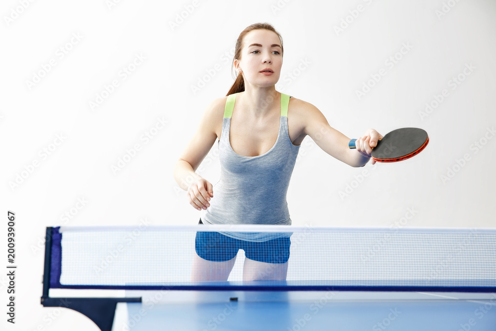 Sexy girl playing table tennis, isolated on white background Stock Photo |  Adobe Stock