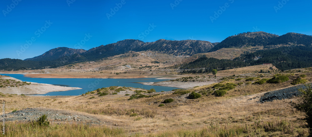 Aoos Springs Lake in the Metsovo in Epirus. mountains of Pindus in northern Greece. Techniti Limni Aoou Lake