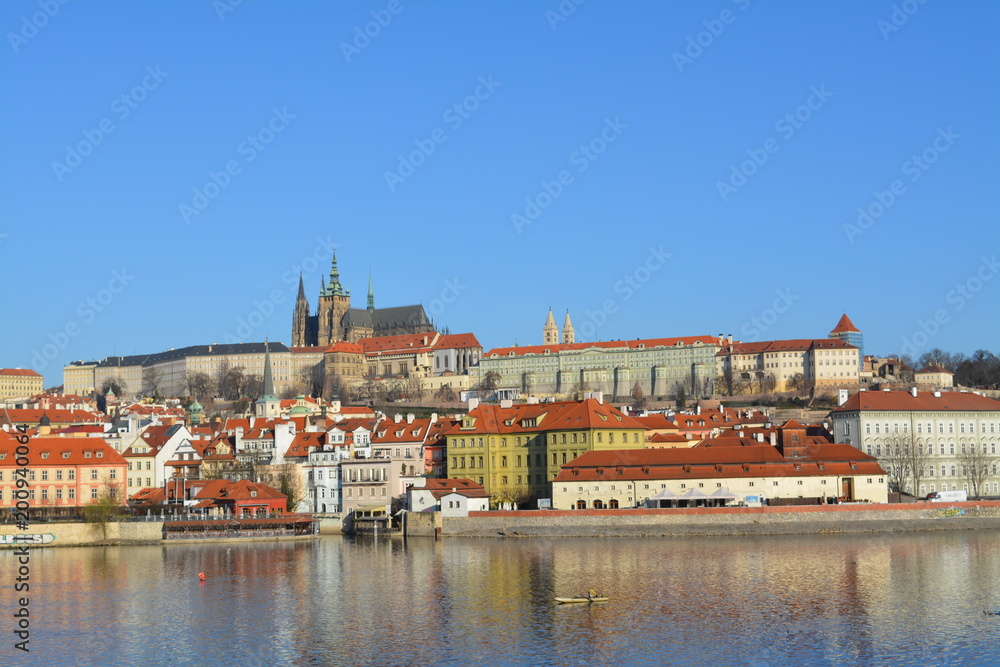 Panorama Hradczan, widziana z Mostu Karola, Praga, Czechy - obrazy, fototapety, plakaty 