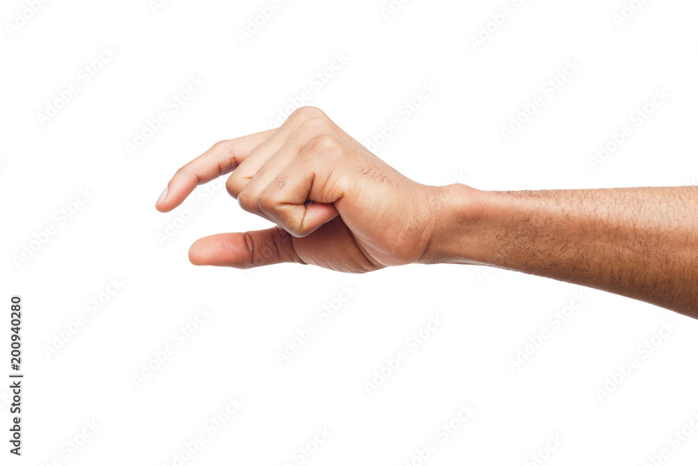 Male hand measuring something, cutout, gesture Male hand measuring something, cutout, gesture