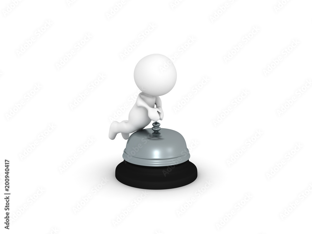 3D Character pushing reception bell 3D Character pushing reception bell