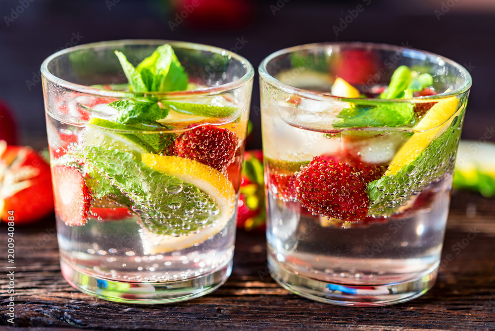 Homemade lemonade with strawberries and mint Homemade lemonade with strawberries and mint