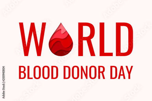 World Blood Donor Day vector background. Awareness poster with red paper cut blood drop. 14 june. Hemophilia day concept
