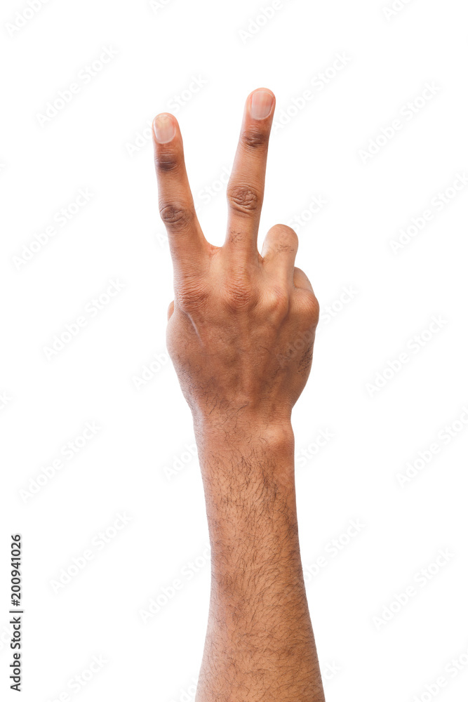 Black hand showing number two isolated Black hand showing number two isolated
