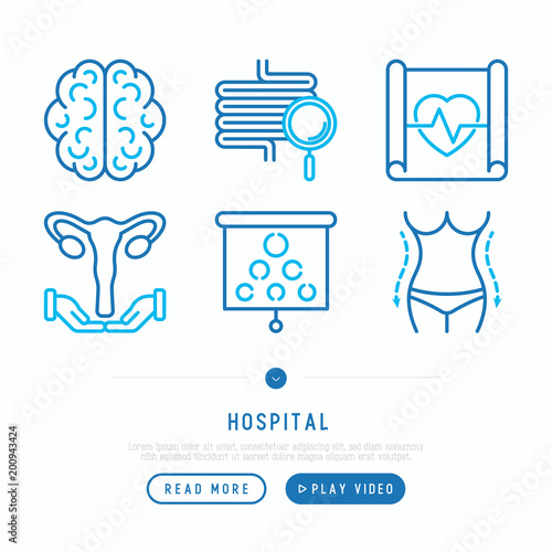 Hospital thin line icons set for doctor's notation: neurologist, gastroenterologist, manual therapy, ophtalmologist, cardiology, allergist, dermatologist. Vector illustration.