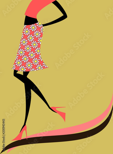 Silhouette nera in rosa e margherite
