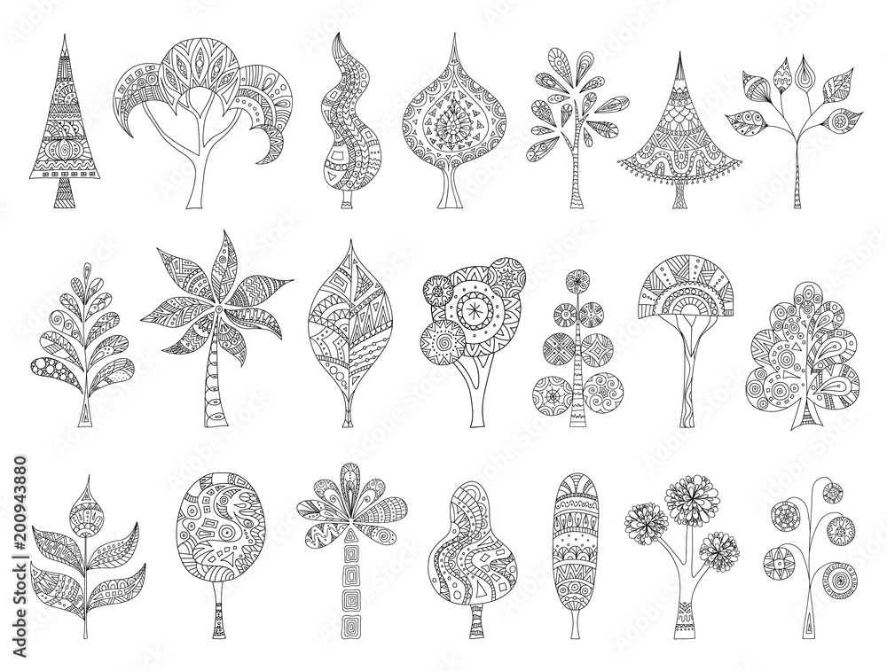 Zentangle Coloring Pages Tree Outlines