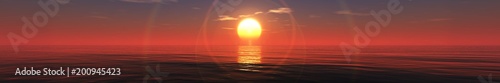 Fototapeta Naklejka Na Ścianę i Meble -  panorama of sea sunset, sea sunrise, light above water, seascape with sun and water,
3D rendering
