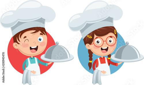 Vector Illustration Of Chef Kids Cooking