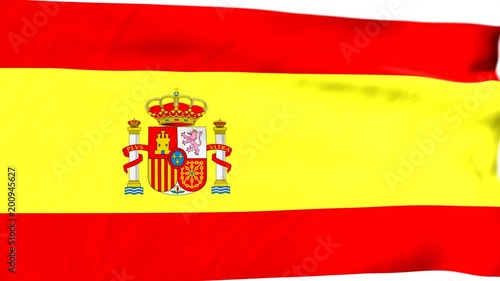 Wallpaper Mural The waving flag of Spain opens up the view to the position of Spain on a colored world map Torontodigital.ca