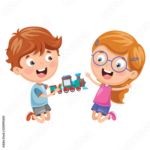 Vector Illustration Of Kids Playing With Toy