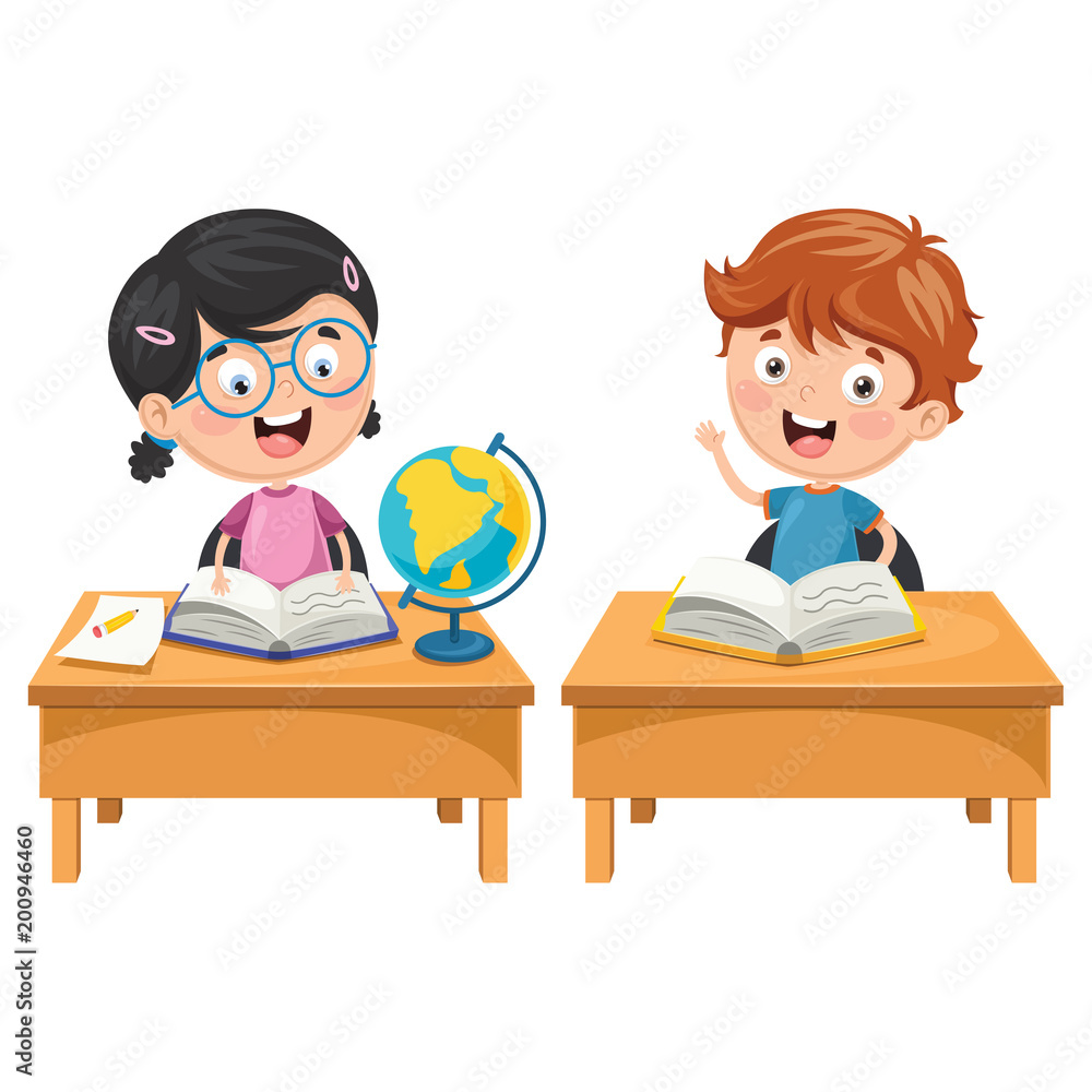Vector Illustration Of Kids Studying