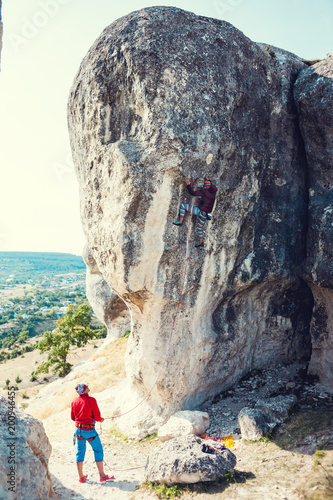 Training rock climbers in nature.