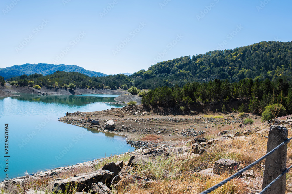 Aoos Springs Lake in the Metsovo in Epirus. mountains of Pindus in northern Greece. Techniti Limni Aoou Lake