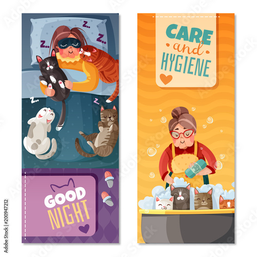 Lady With Cats Vertical Banners