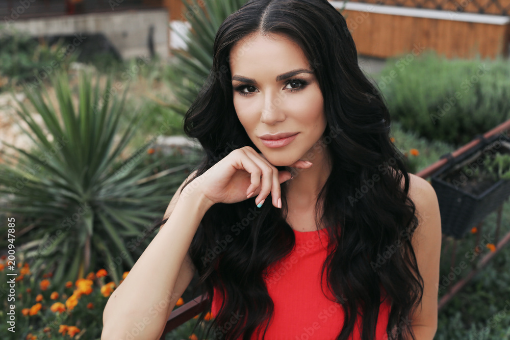 Fototapeta premium beautiful woman with dark hair in casual clothes