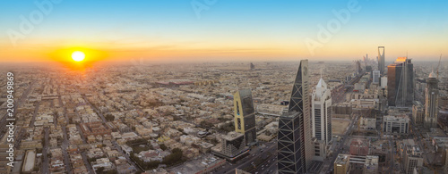 Aerial view of Riyadh City, the Capital of Saudi Arabia, on sunset