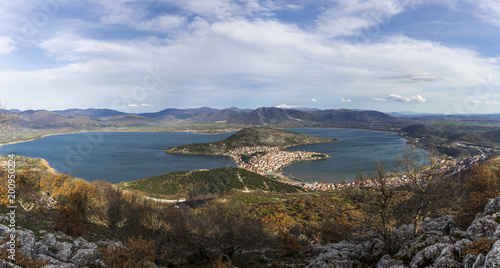 Aerial view of Kastoria city and Orestiada lake