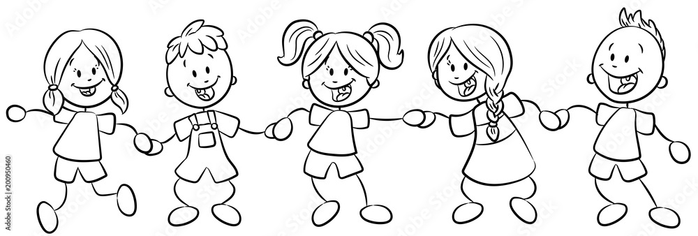 Fröhliche Kinder halten sich an den Händen - Vektor-Illustration