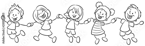 Fröhliche Kinder halten sich an den Händen - Vektor-Illustration