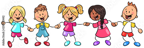 Fröhliche Kinder halten sich an den Händen - Vektor-Illustration