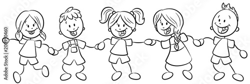Fröhliche Kinder halten sich an den Händen - Vektor-Illustration