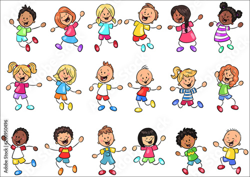18 verschiedene niedliche Strichmännchen-Kinder - Vektor-Illustration