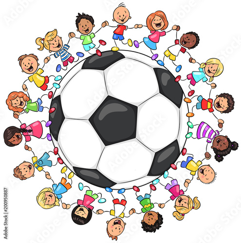 Kinder vereint um Fußball - Vektor Illustration