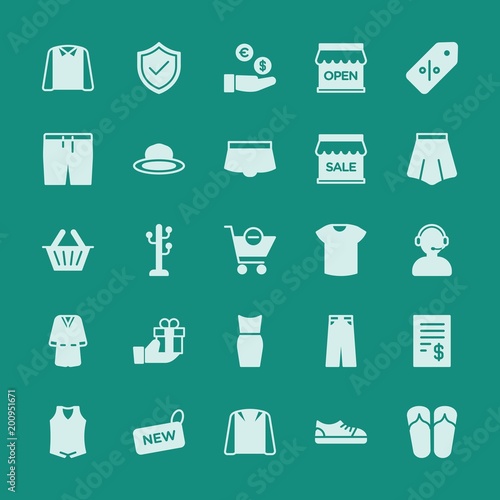 Modern Simple Set of clothes  shopping Vector fill Icons. ..Contains such Icons as  finance   message   clothes   design   store  casual and more on green background. Fully Editable. Pixel Perfect.