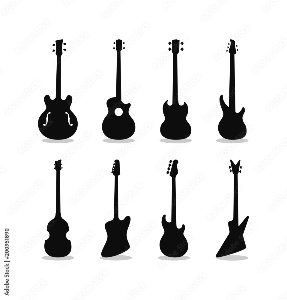 Fototapeta premium Bass Guitar Silhouette Set
