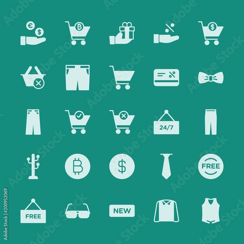 Modern Simple Set of clothes  shopping Vector fill Icons. ..Contains such Icons as  dollar   style  banner   shopping   square   clothing and more on green background. Fully Editable. Pixel Perfect.