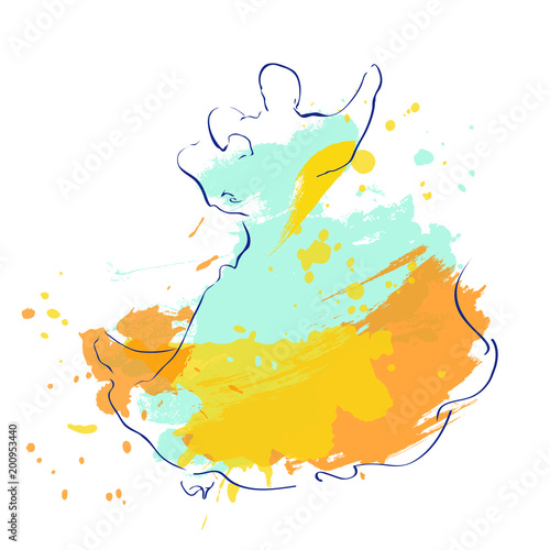 Sketch of dancing couple isolated on white. Vector. Waltz.