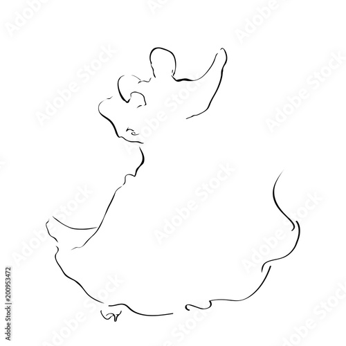 Sketch of dancinge couple isolated on white. Waltz.