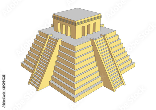 Aztec or mayan steps pyramid with temple on top
