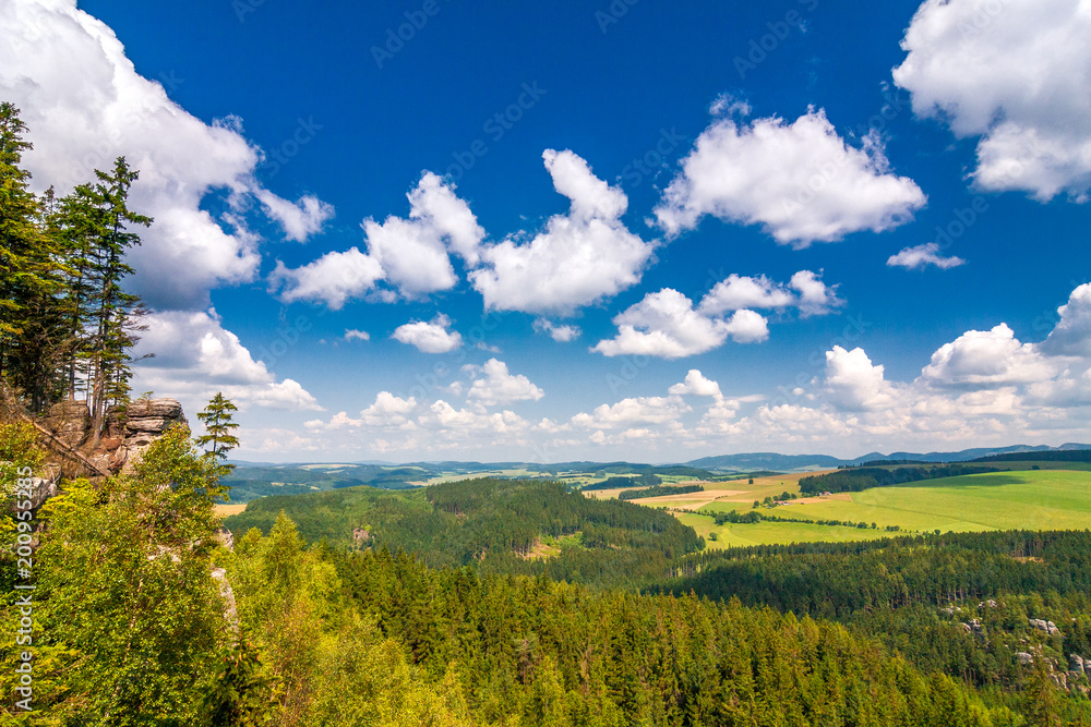 Landscape view from The Ostas table mountain. The national nature reserve Adrspach-Teplice Rocks, Czech republic, Europe.