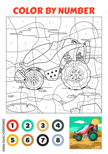 Color by Number is an educational game for children. Red Explorer Vehicle Space Expedition