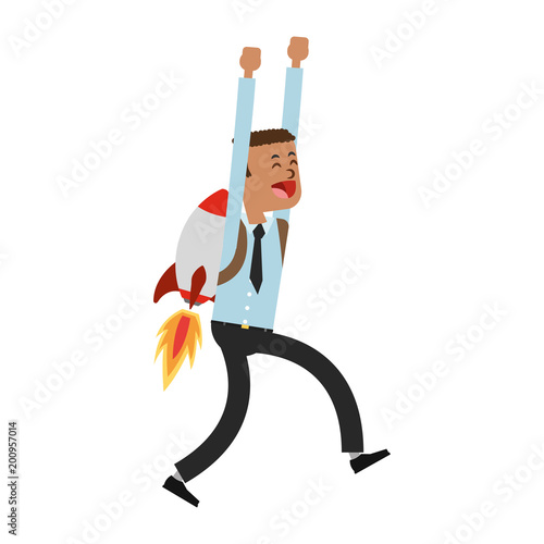 Businessman flying with jetpack vector illustration graphic design