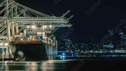 Harbor Island Cargo Ship Loaded at Night