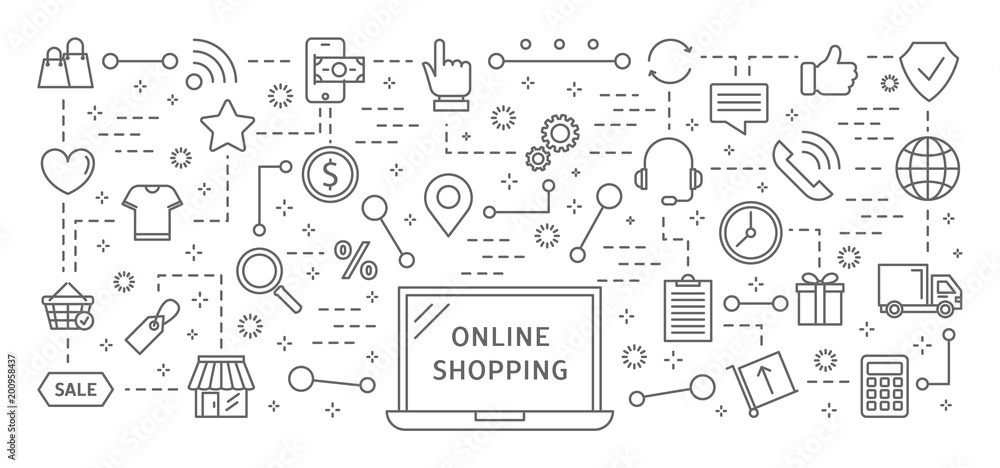 Online shopping icons set. Online shopping icons set.