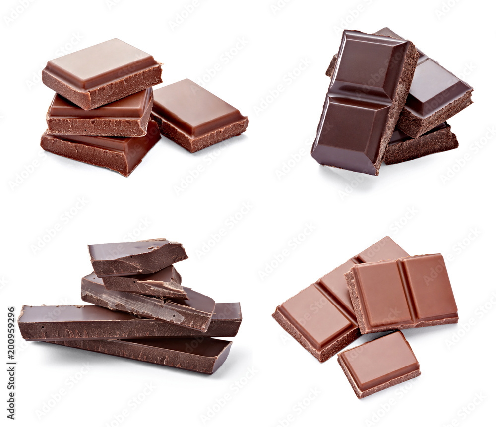 Fototapeta premium close up of chocolate pieces on white background