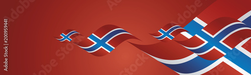 Norway Independence Day waving flags two fold red landscape background