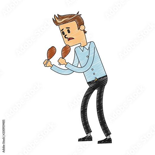 Man eating chicken thighs vector illustration graphic design