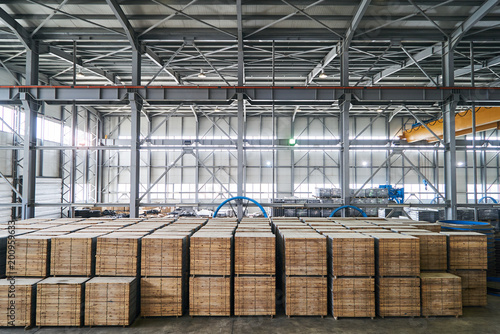 Large warehouse hangar of factory interior. Industry manufacturing concept