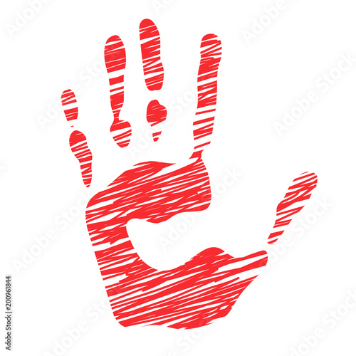 Sketched human handprints, stylized scratched man hand stamp, hatched vector illustration