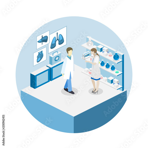 Doctors treating the patient. Flat 3D illustration