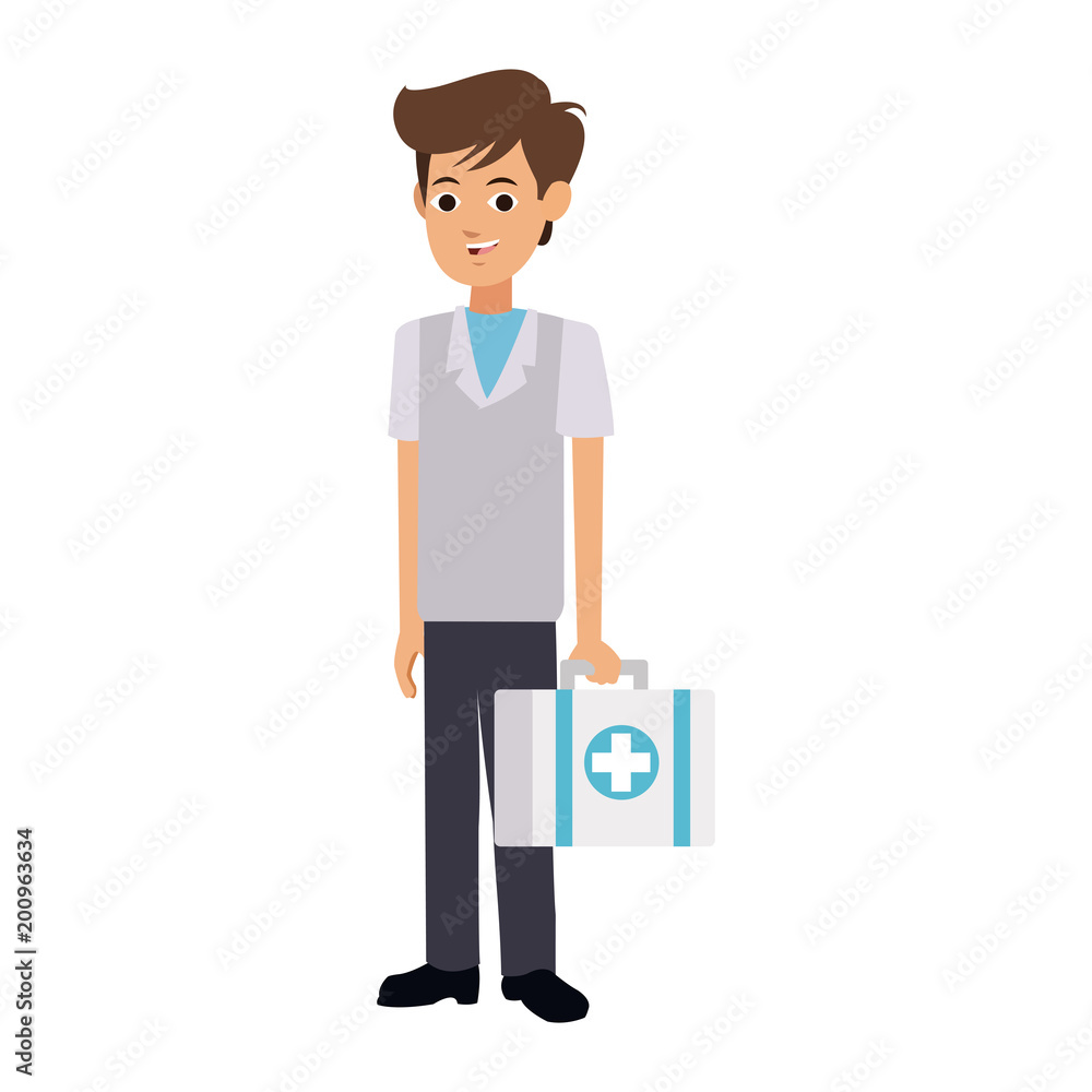 Male nurse with first aids suitcase cartoon vector illustration graphic design Male nurse with first aids suitcase cartoon vector illustration graphic design