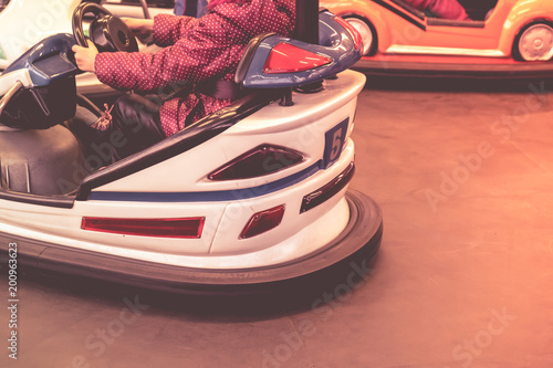 Colorful electric bumper car in autodrom in the attractions at amusement park