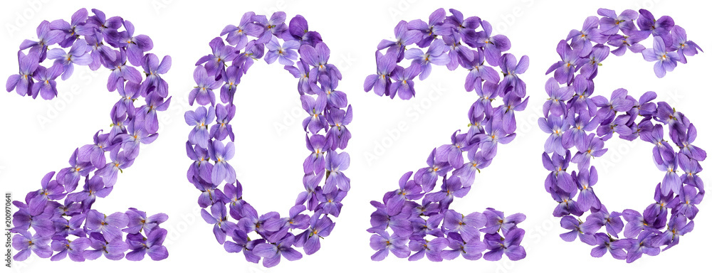 Numeral 2026 from flowers of viola, isolated on white background Numeral 2026 from flowers of viola, isolated on white background