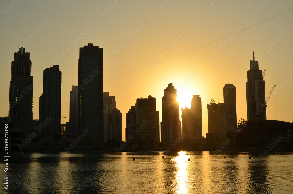 Sunset in Dubai, City in sunset