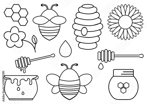 Honey set. Outline design. Vector illustration